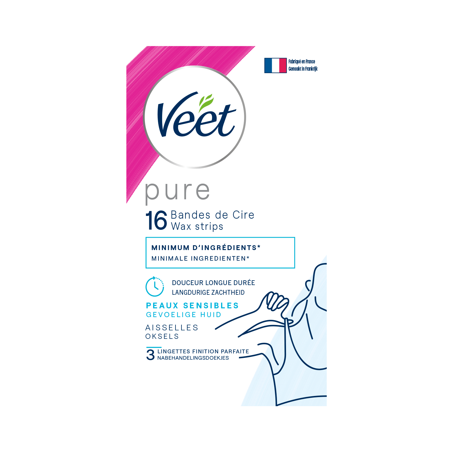 Veet Pure Bandes de cire froide pour peaux sensibles - Aisselles x16 | Veet